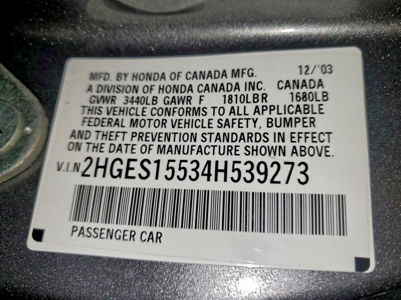 2004 HONDA CIVIC LX #3294809759