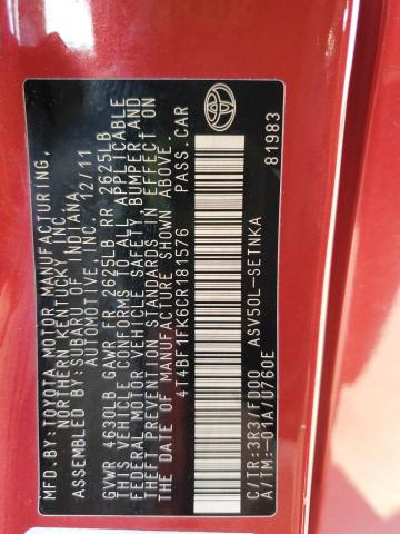 2012 TOYOTA CAMRY BASE - 4T4BF1FK6CR181576