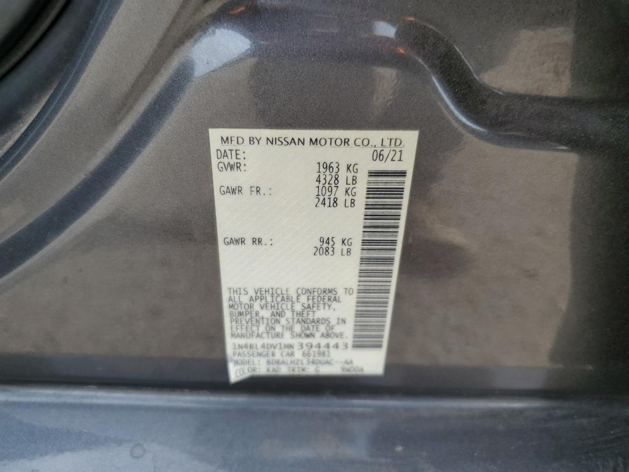 Lot #3302699003 2021 NISSAN ALTIMA SV