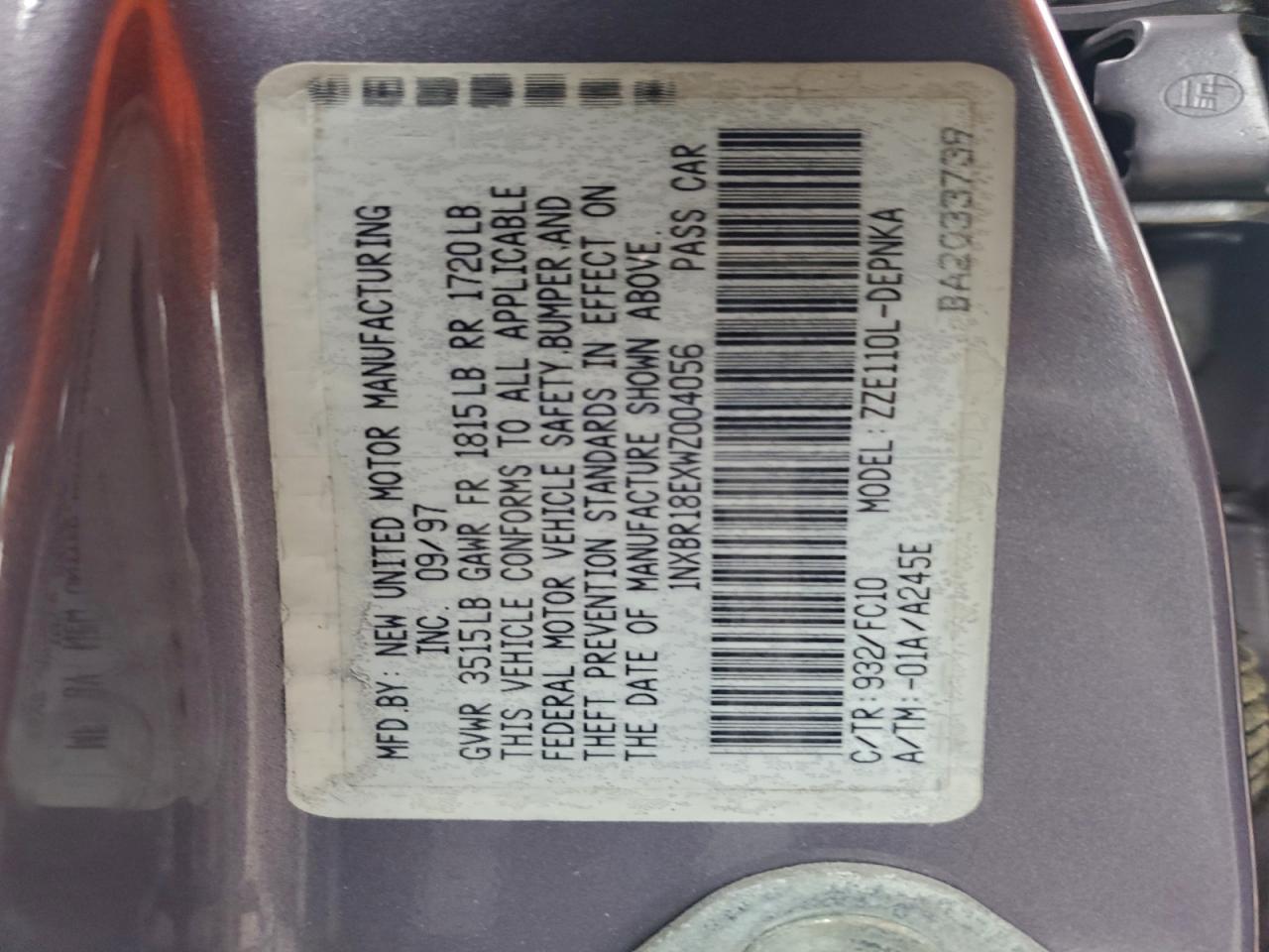 Lot #3301619655 1998 TOYOTA COROLLA VE