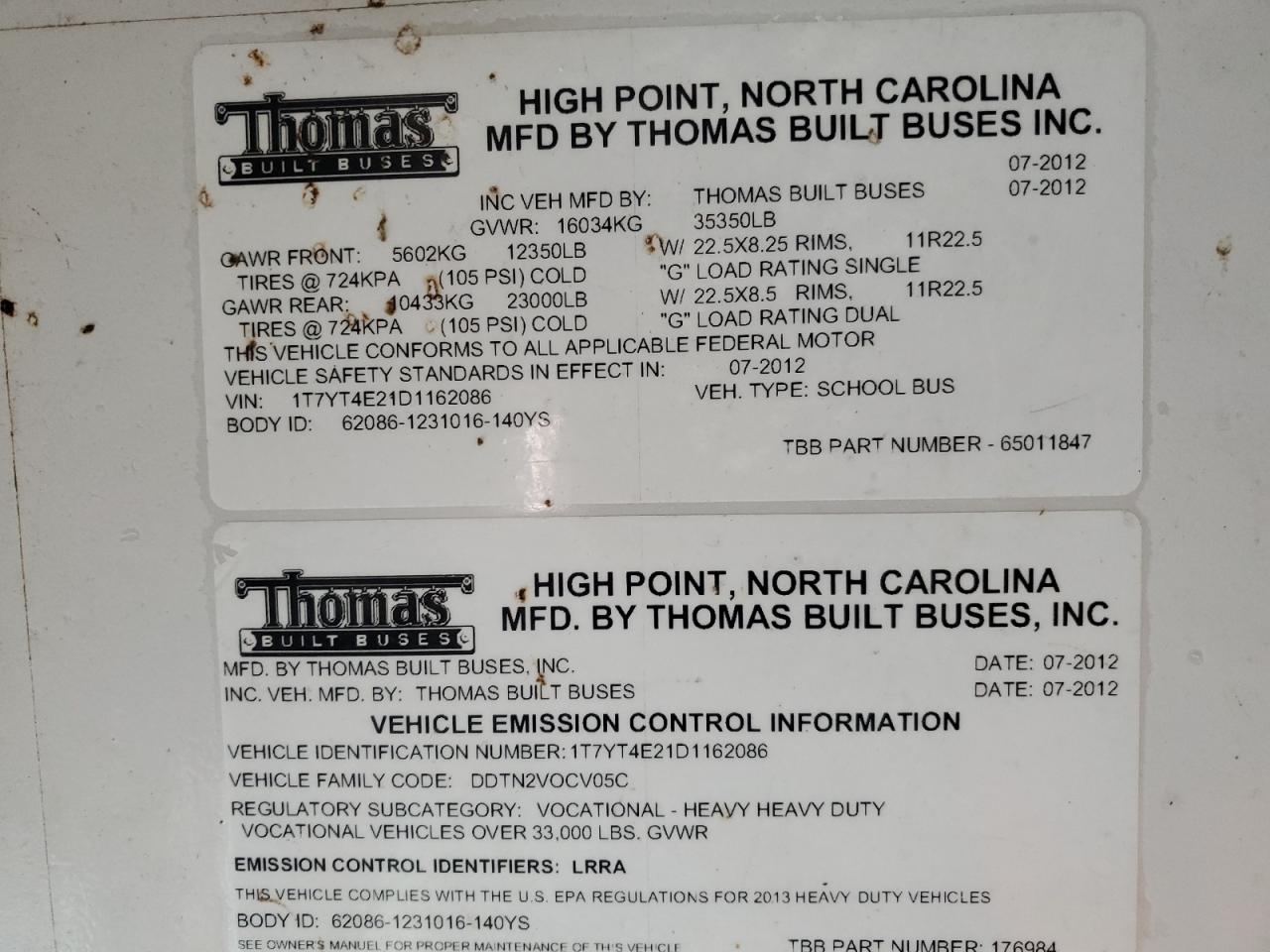 Lot #3282738283 2013 THOMAS SAF-T-LINER HDX