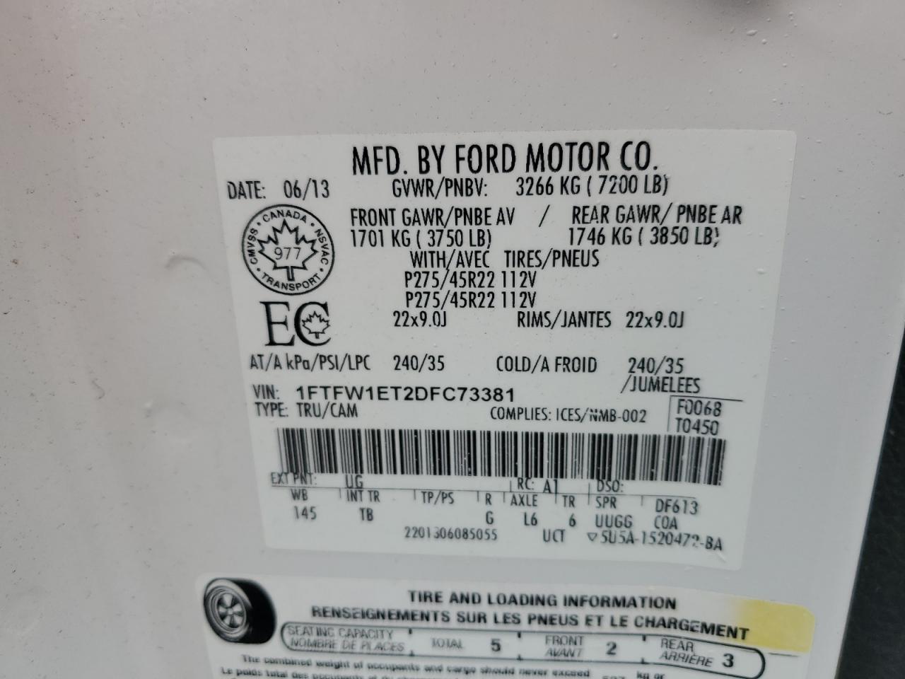 Lot #3311501260 2013 FORD F150 SUPER