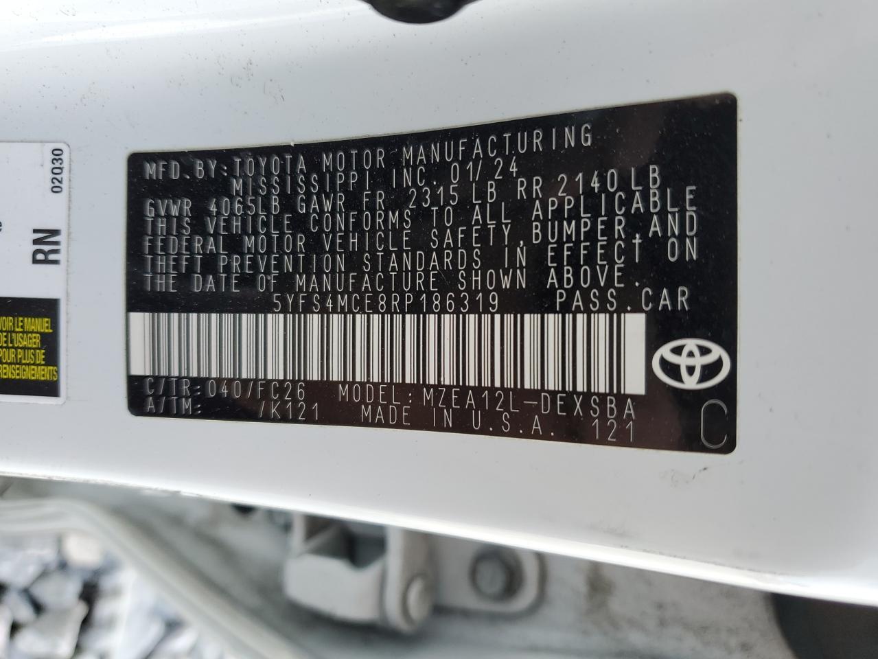 Lot #3301859005 2024 TOYOTA COROLLA SE