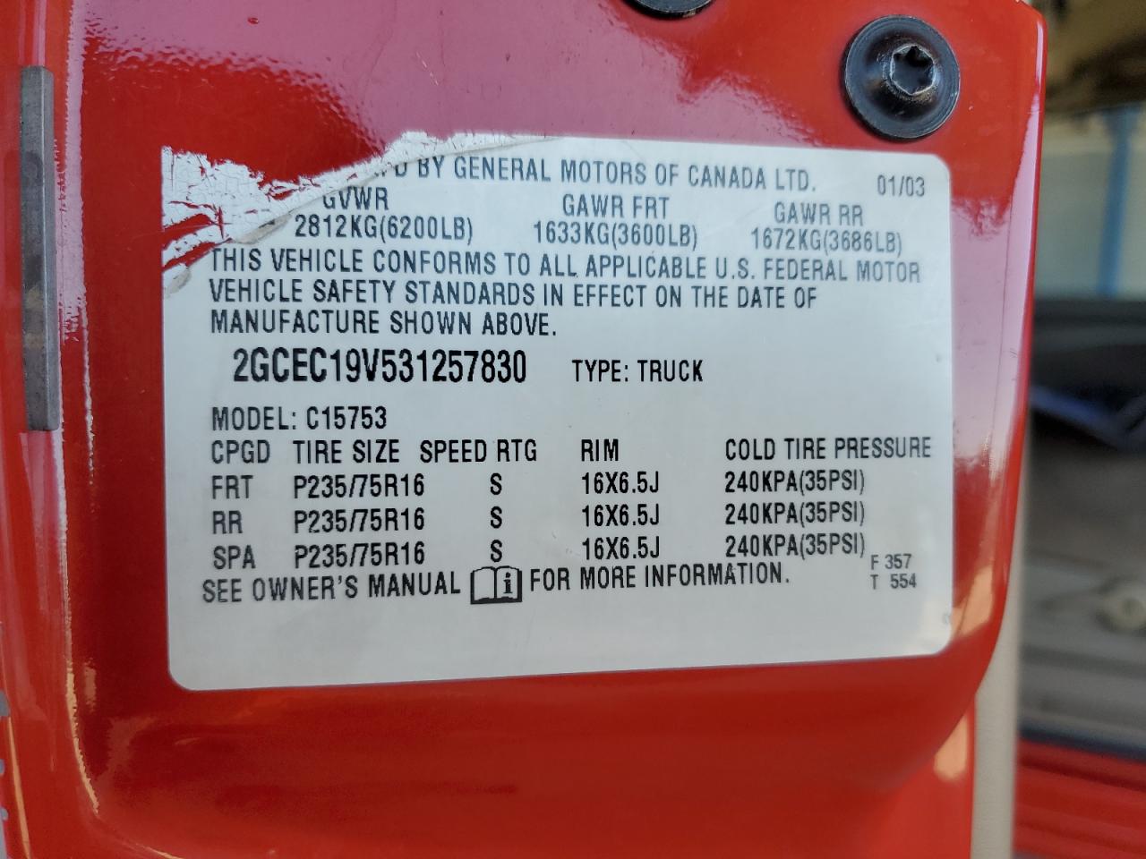 Lot #3303072760 2003 CHEVROLET SILVERADO