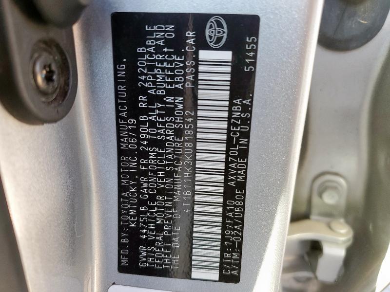 2019 TOYOTA CAMRY L #3318079372