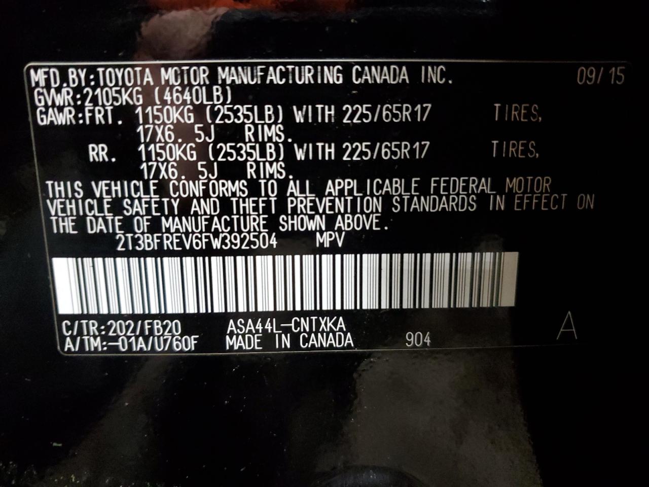 Lot #3310318005 2015 TOYOTA RAV4 LE