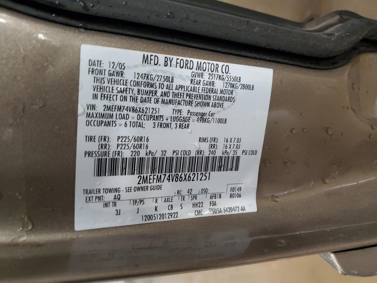 Lot #3285711698 2006 MERCURY GRAND MARQ