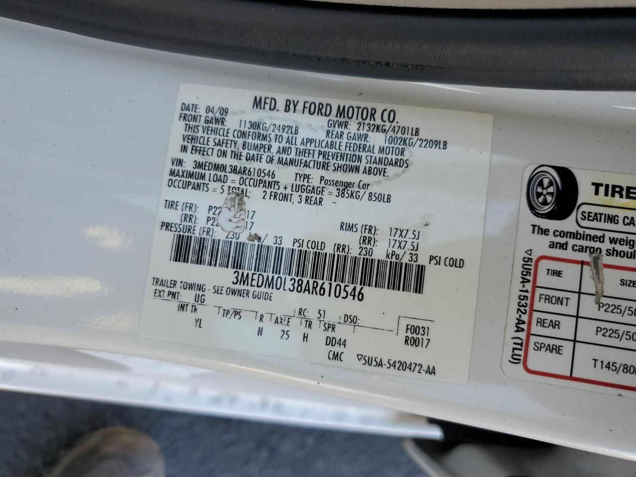 Lot #3310302079 2010 MERCURY MILAN HYBR