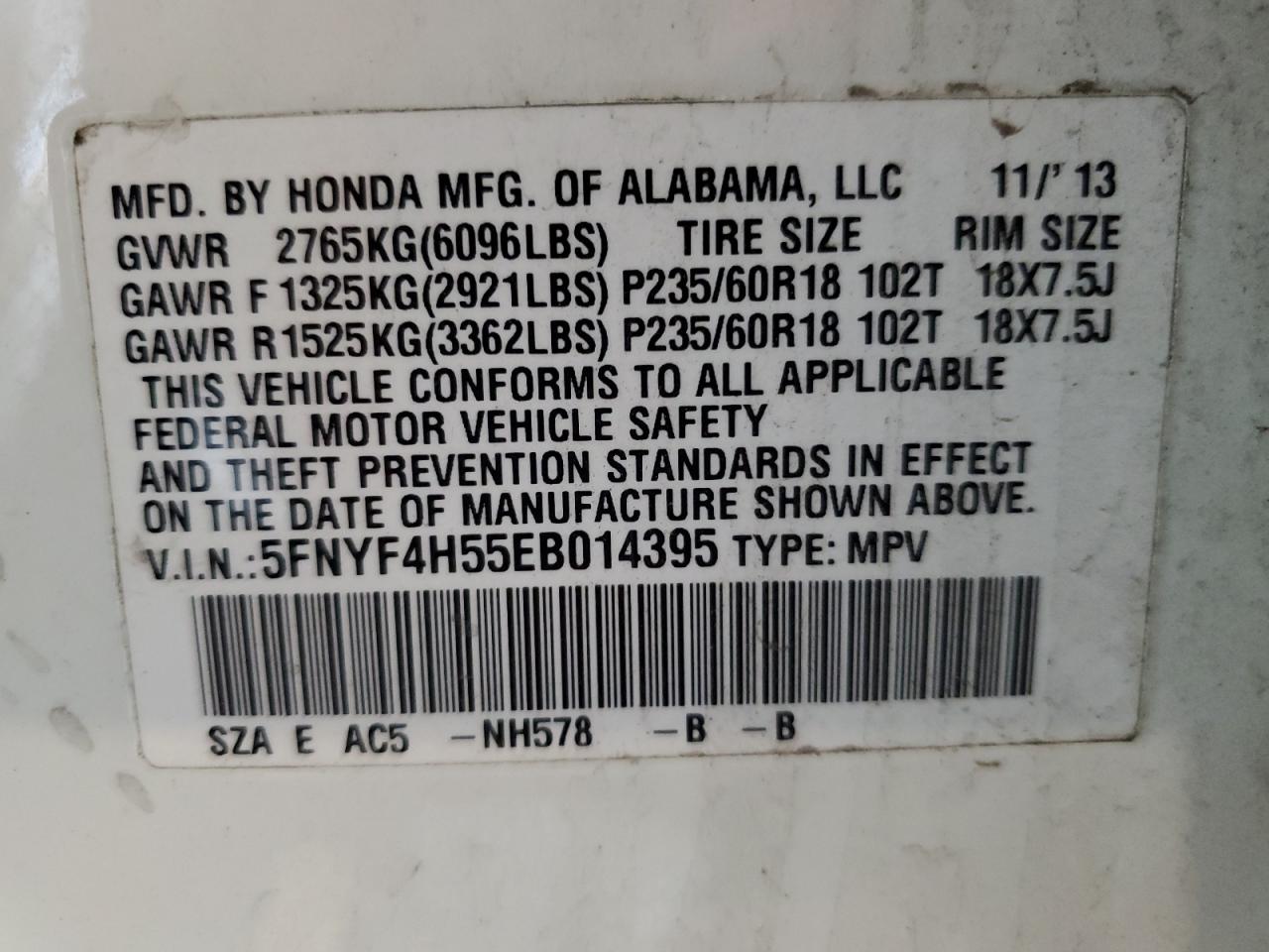Lot #3318889925 2014 HONDA PILOT EXL
