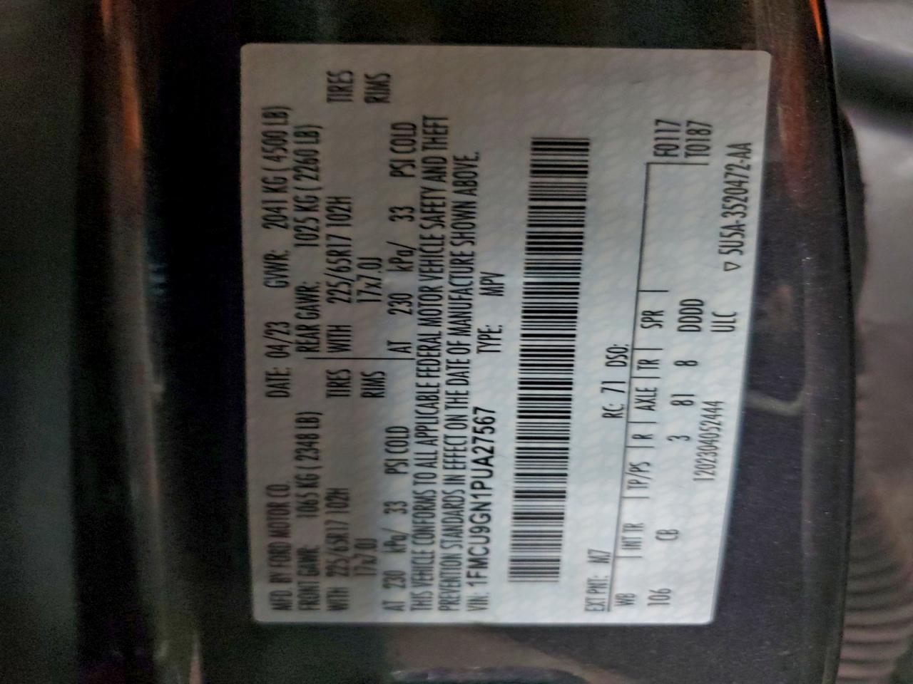 Lot #3304606447 2023 FORD ESCAPE ACT