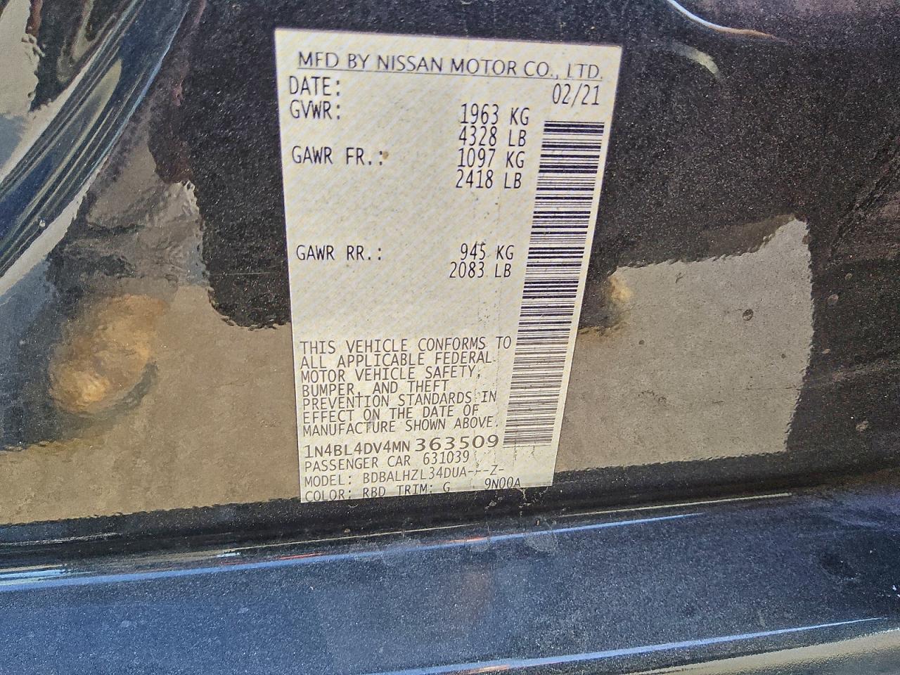 Lot #3303046653 2021 NISSAN ALTIMA SV