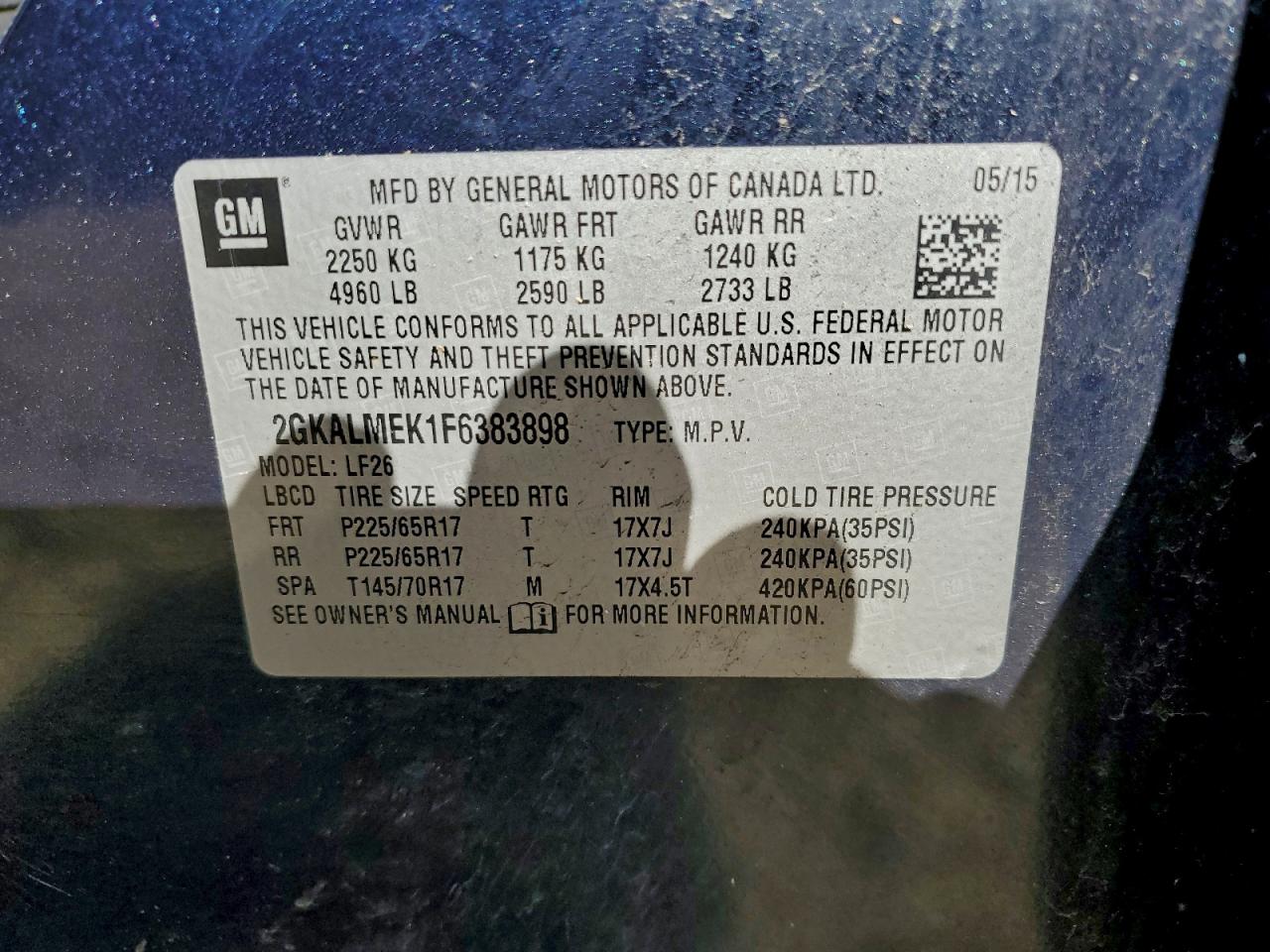 Lot #3302735032 2015 GMC TERRAIN SL