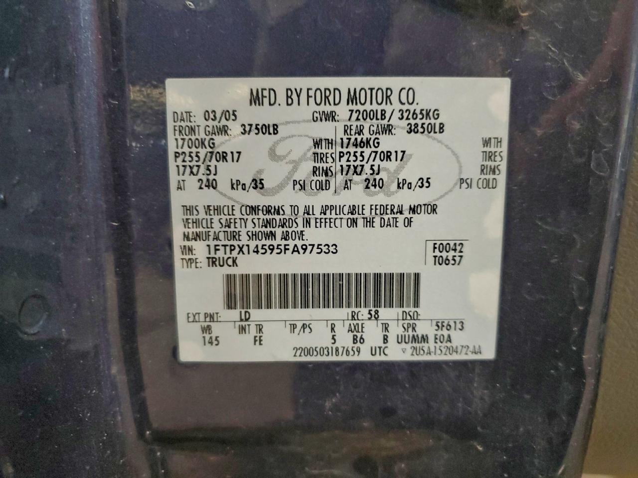 Lot #3299306828 2005 FORD F150