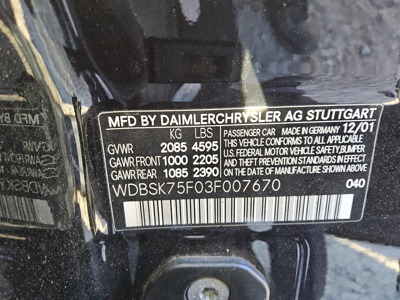 Lot #3294181948 2003 MERCEDES-BENZ SL 500R