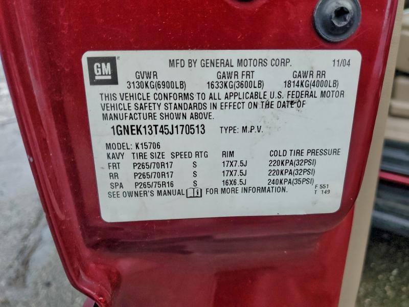 2005 CHEVROLET TAHOE K150 #3297068500