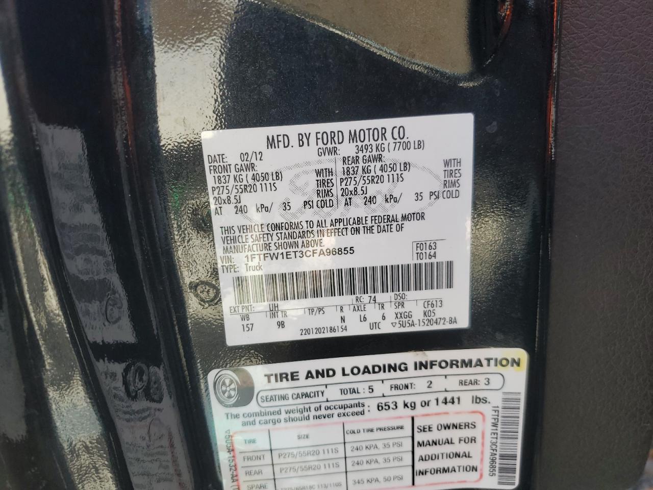 Lot #3285705655 2012 FORD 12W10 DLP