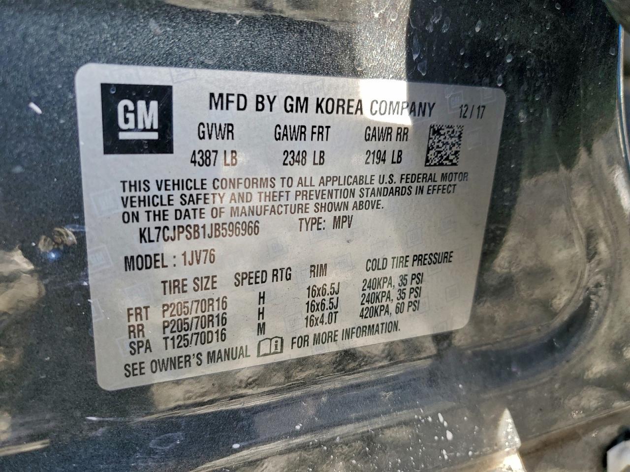 Lot #3311701231 2018 CHEVROLET TRAX 1LT