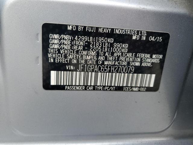 2015 SUBARU IMPREZA PR #3316920116