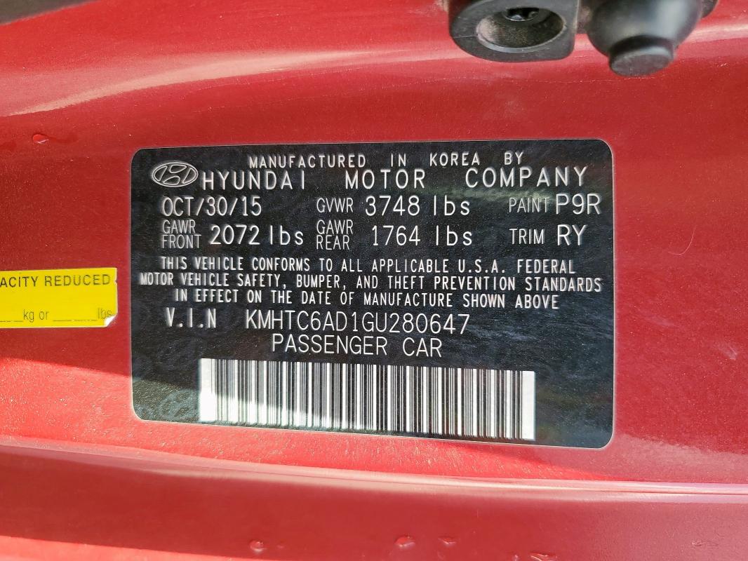 2016 HYUNDAI VELOSTER #3296386634