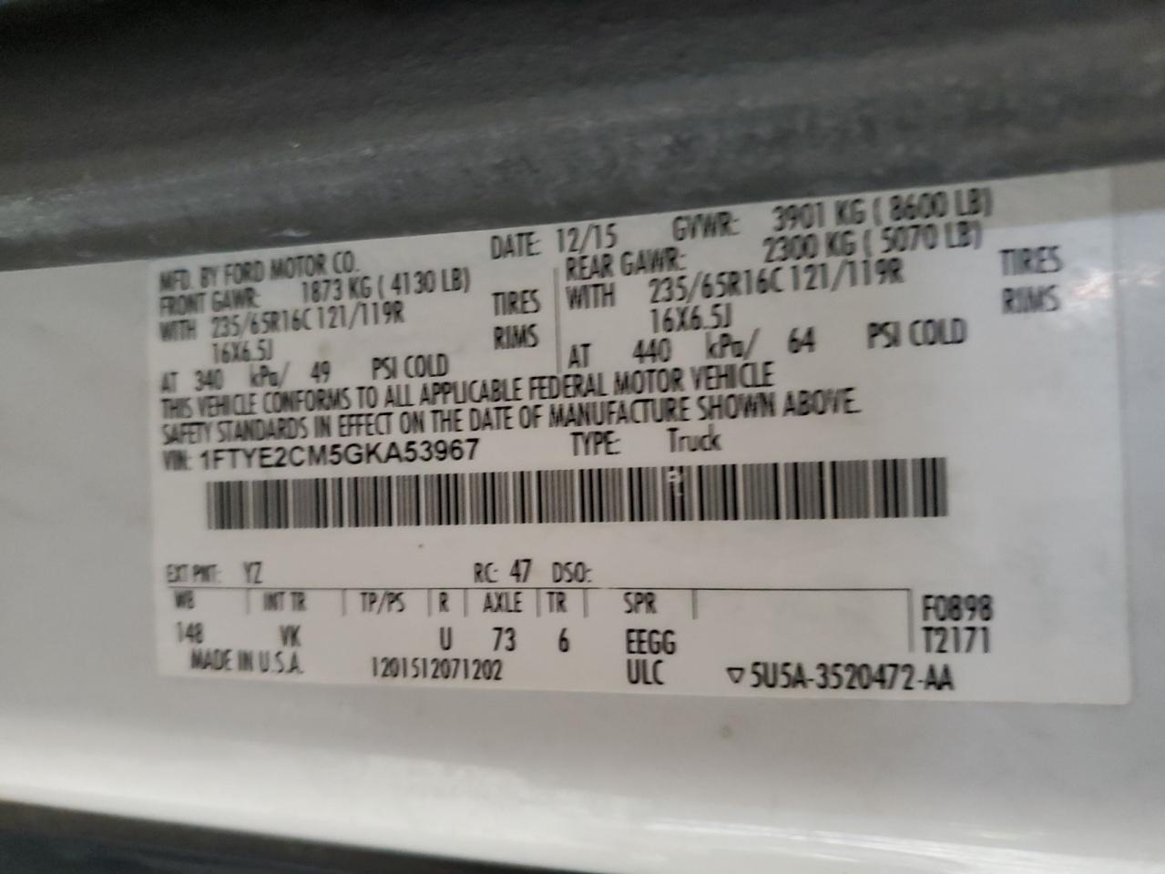 Lot #3310415024 2016 FORD TRANSIT