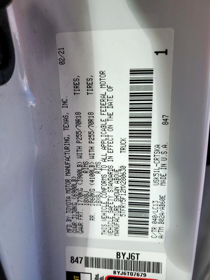 2021 TOYOTA TUNDRA DOU - 5TFRY5F12MX280630