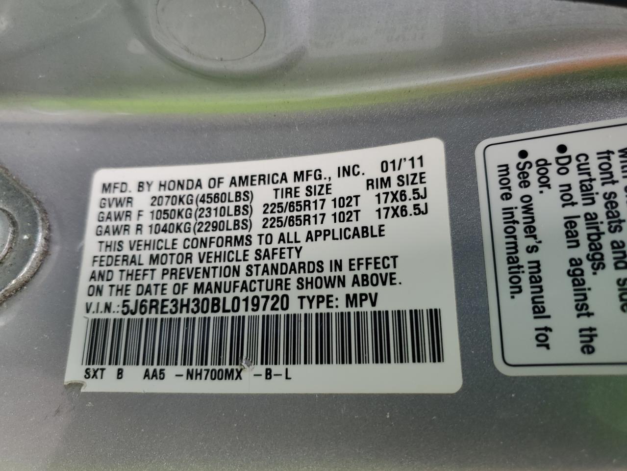 Lot #3302700033 2011 HONDA CR-V LX