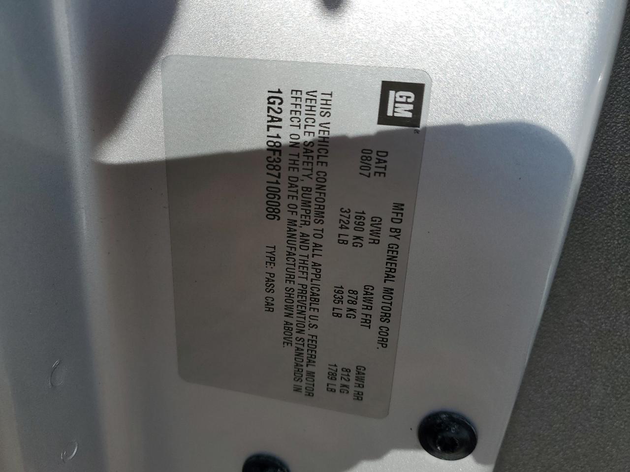 Lot #3287300981 2008 PONTIAC G5