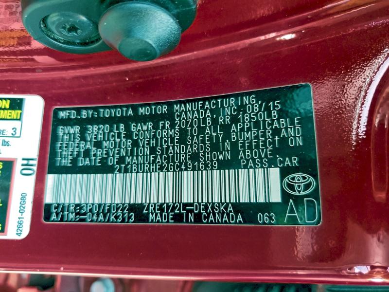 2016 TOYOTA COROLLA L #3304025538