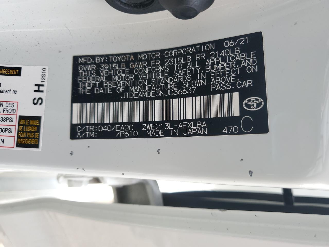 Lot #3304141502 2022 TOYOTA COROLLA LE