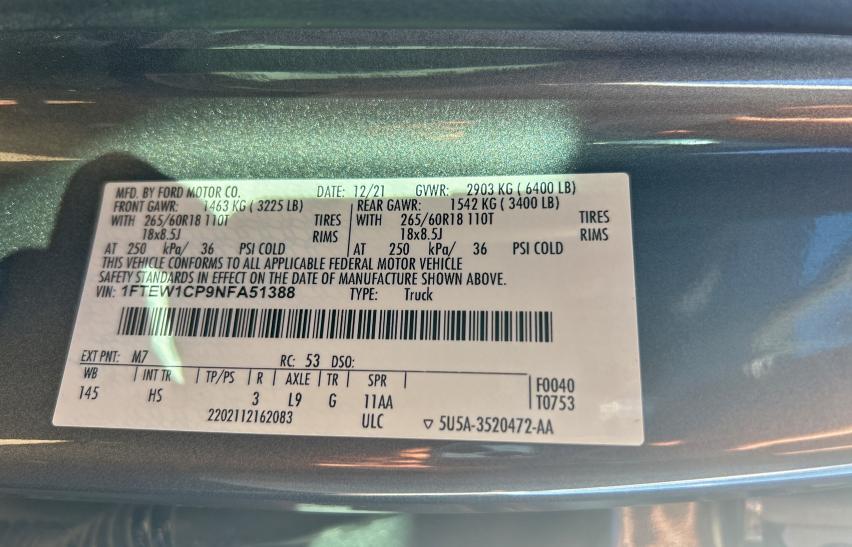 2022 FORD F150 SUPER #3297040490