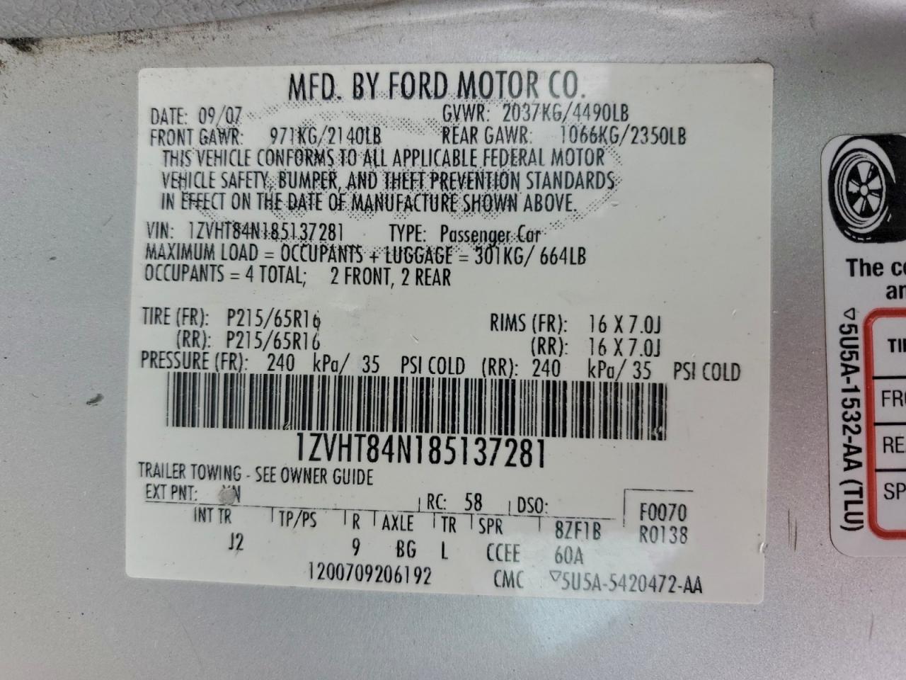 Lot #3301630667 2008 FORD MUSTANG