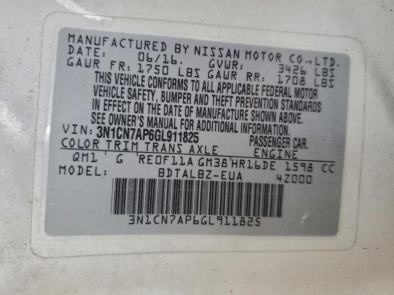 2016 NISSAN VERSA S #3315690714