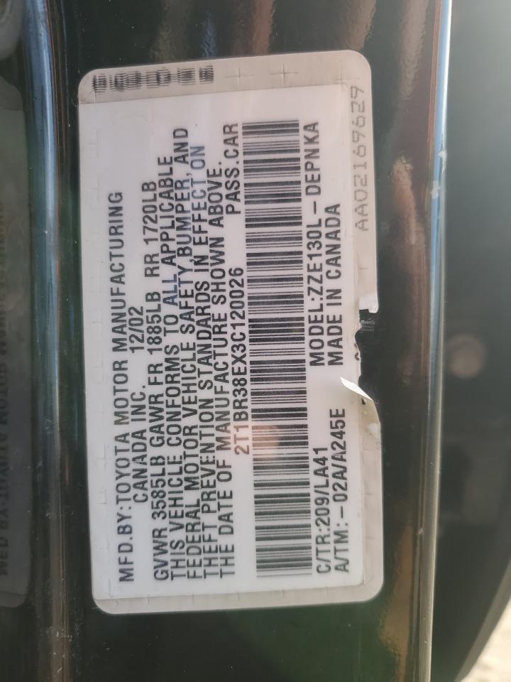 Lot #3291448486 2003 TOYOTA COROLLA CE