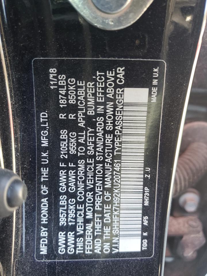 Lot #3315813362 2019 HONDA CIVIC SPOR