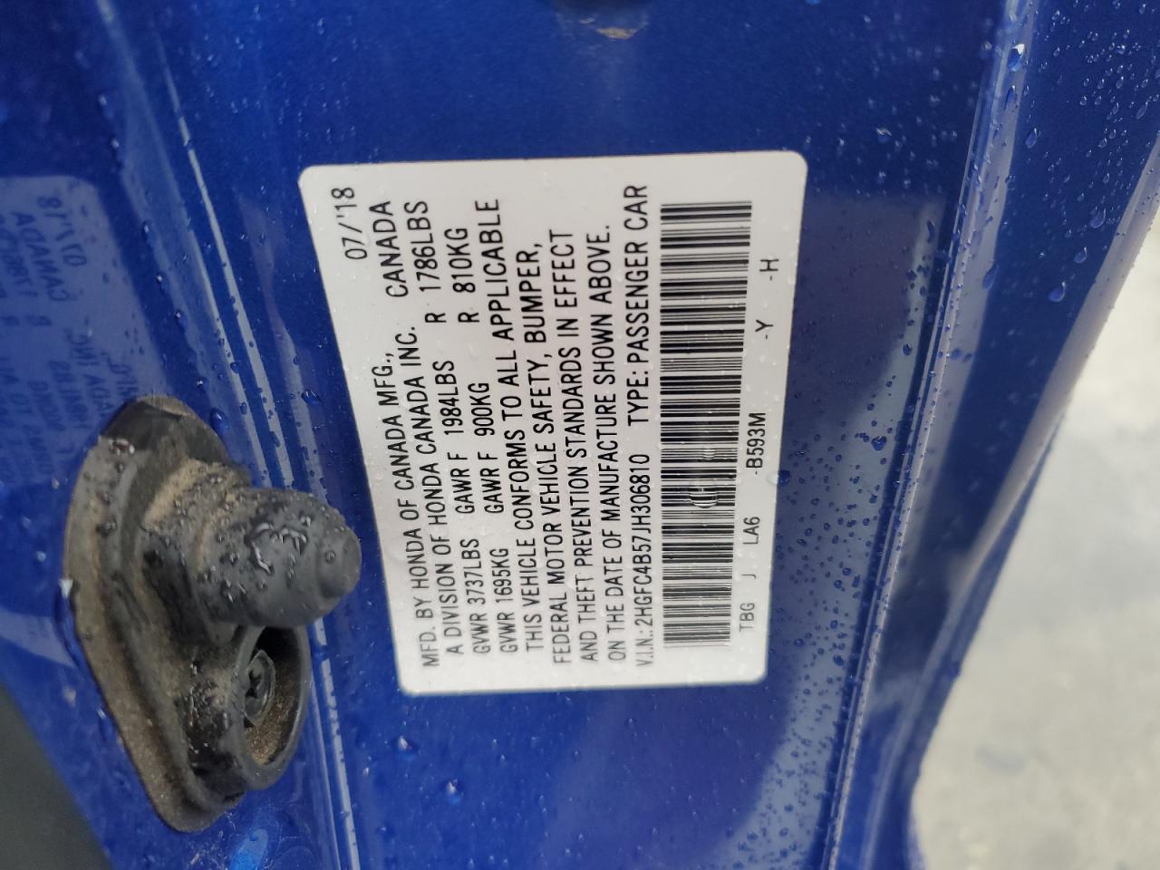 Lot #3310311996 2018 HONDA CIVIC LX