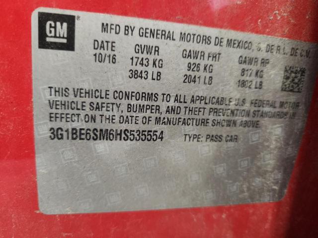 2017 CHEVROLET CRUZE LT - 3G1BE6SM6HS535554