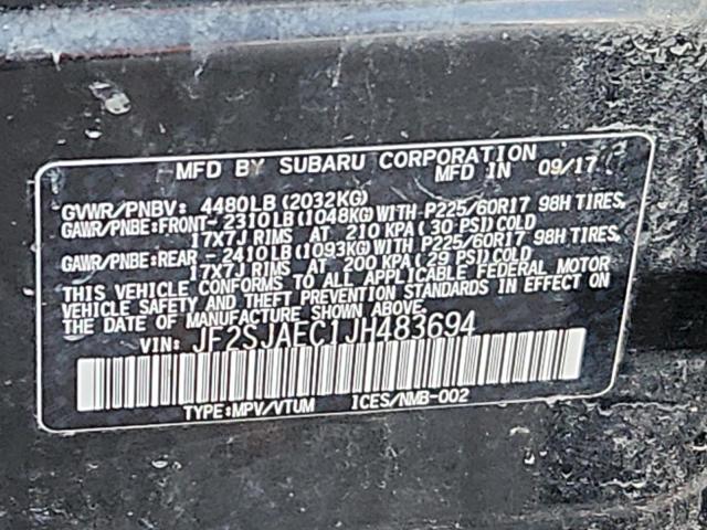 2018 SUBARU FORESTER 2 - JF2SJAEC1JH483694