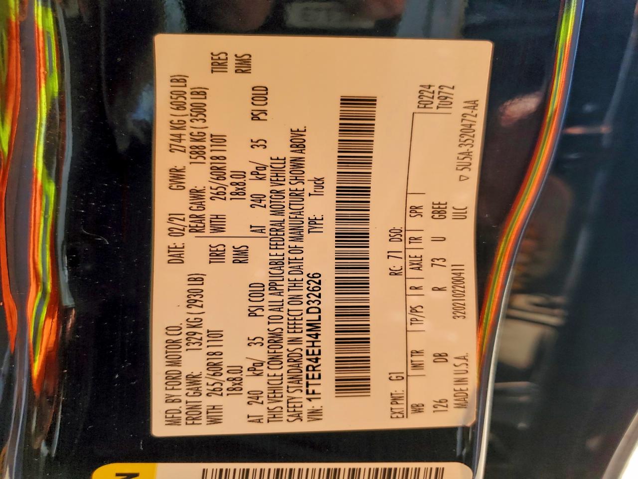 Lot #3302918061 2021 FORD RANGER XL