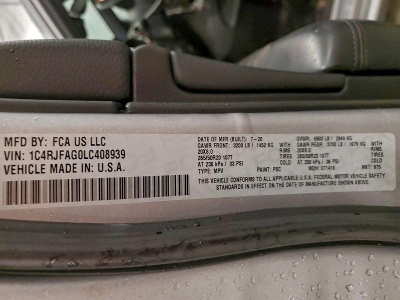 2020 JEEP GRAND CHER #3302666025