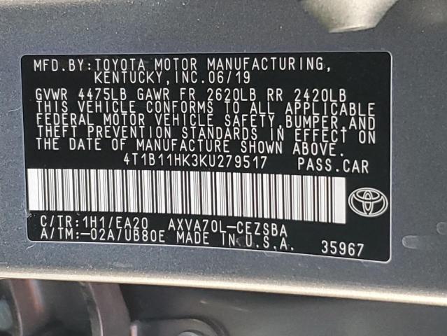 2019 TOYOTA CAMRY L #3302766401