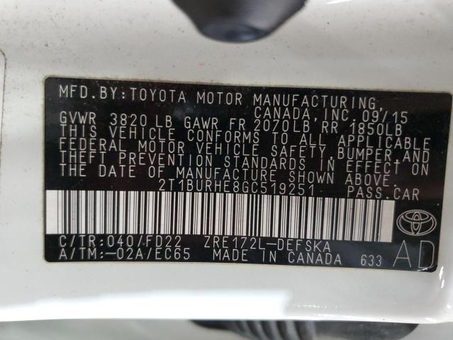 2016 TOYOTA COROLLA L - 2T1BURHE8GC519251