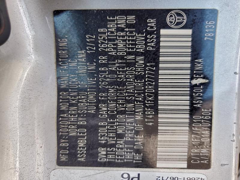 2013 TOYOTA CAMRY L #3309373999