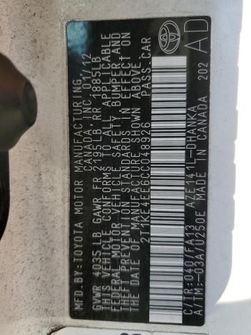 2012 TOYOTA COROLLA MA #3296971880