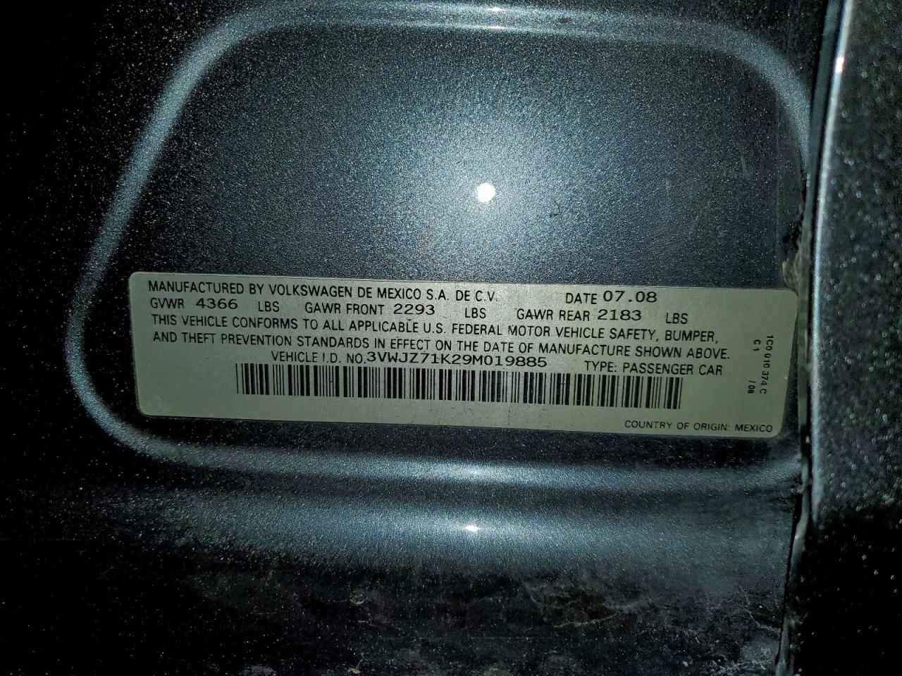 Lot #3298072142 2009 VOLKSWAGEN JETTA S