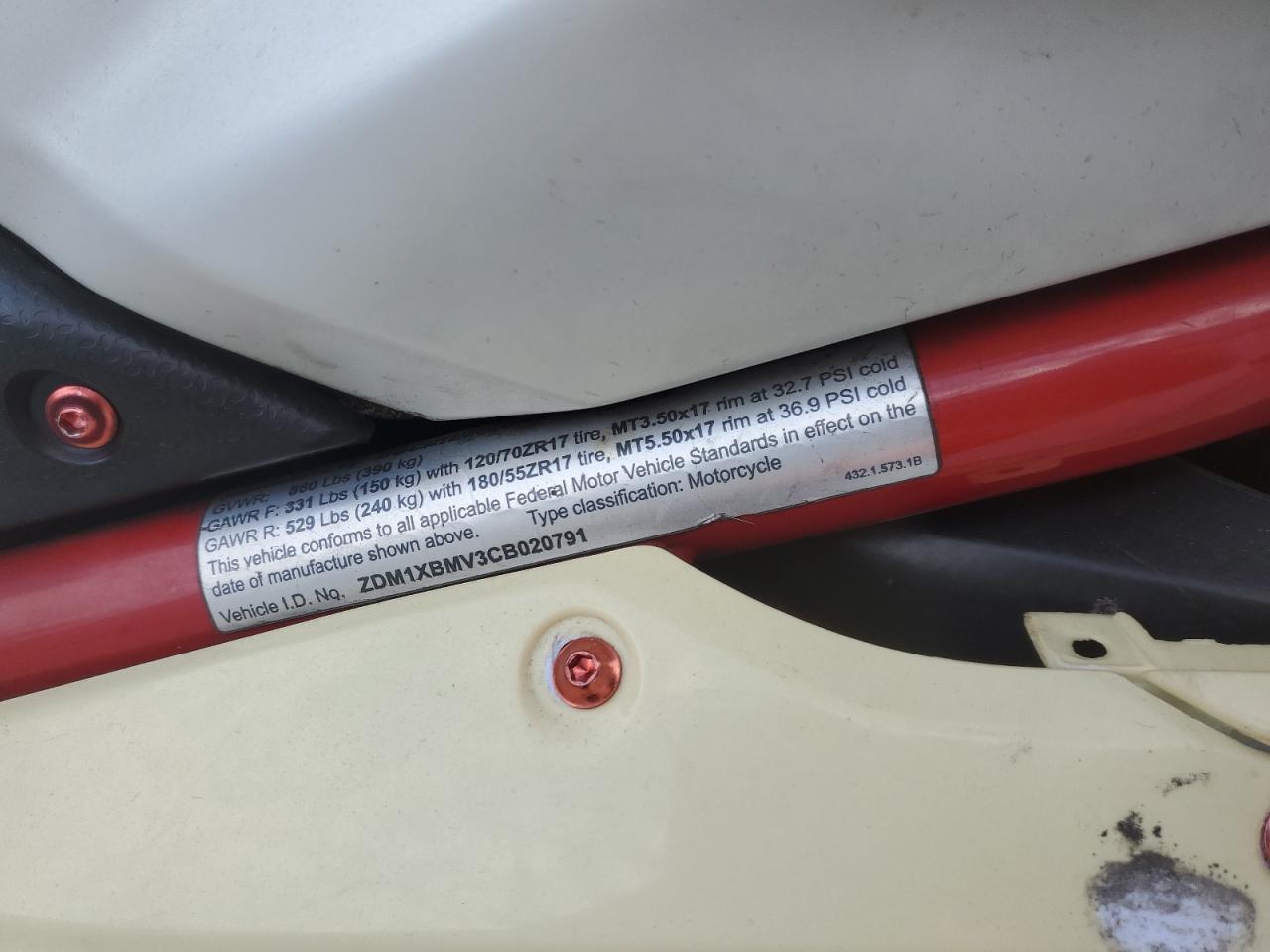 Lot #3290200241 2012 DUCATI SUPERBIKE