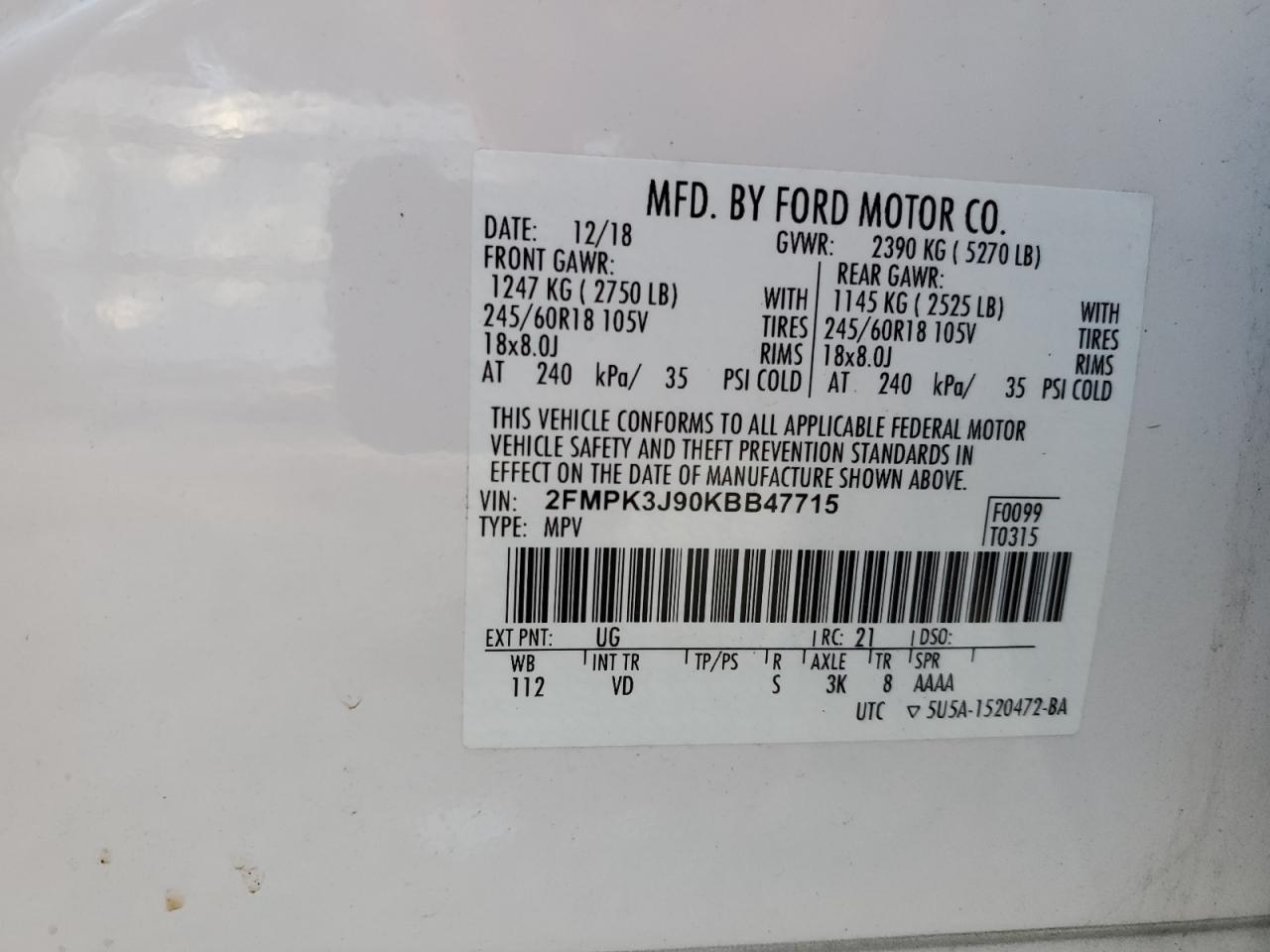 Lot #3301810328 2019 FORD EDGE SEL