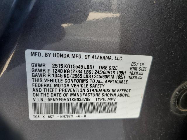 2019 HONDA PILOT EXL - 5FNYF5H51KB038789