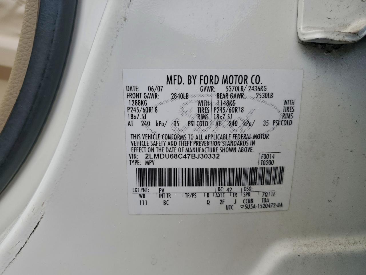 Lot #3302841904 2007 LINCOLN MKX