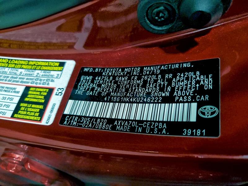 2019 TOYOTA CAMRY XSE #3298140184