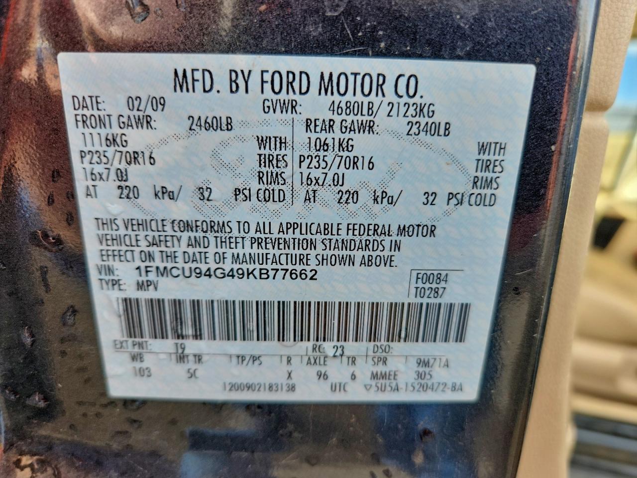 Lot #3302152178 2009 FORD ESCAPE LIM